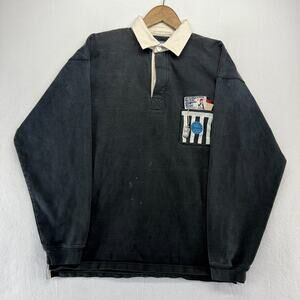 Vintage Tex Avery Polo Shirt Men's Large Black Faded Droopy Rugby Ivy League 90s